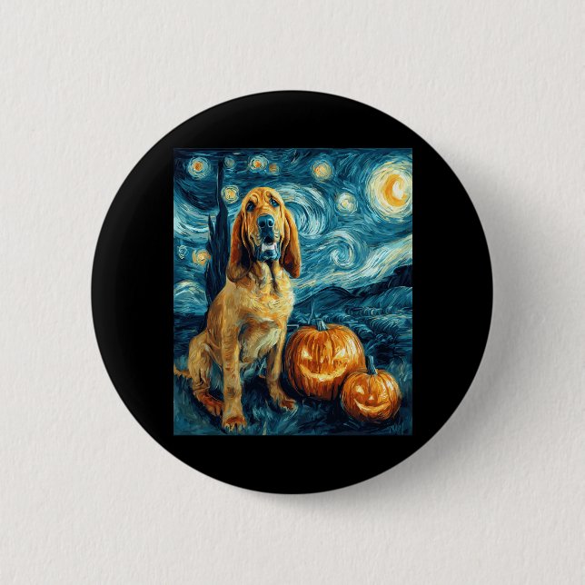 Bloodhound Cute Dog Halloween Jack O Lantern Pumpk Button (Front)