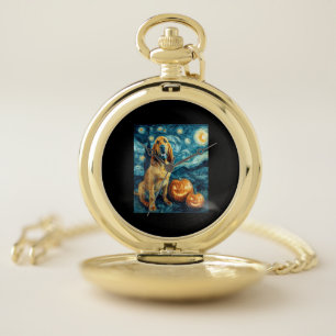 Bloodhound Cute Dog Halloween Jack O Lantern Pumpk Pocket Watch