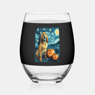 Bloodhound Cute Dog Halloween Jack O Lantern Pumpk Stemless Wine Glass