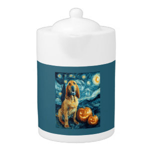 Bloodhound Cute Dog Halloween Jack O Lantern Pumpk Teapot