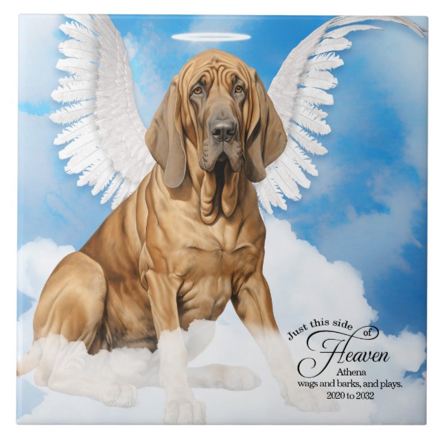 Bloodhound Dog Angel Custom Pet Memorial Ceramic Tile (Front)