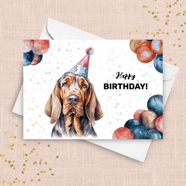 Bloodhound Dog Balloons and Party Hat Birthday Card (Creator Uploaded)