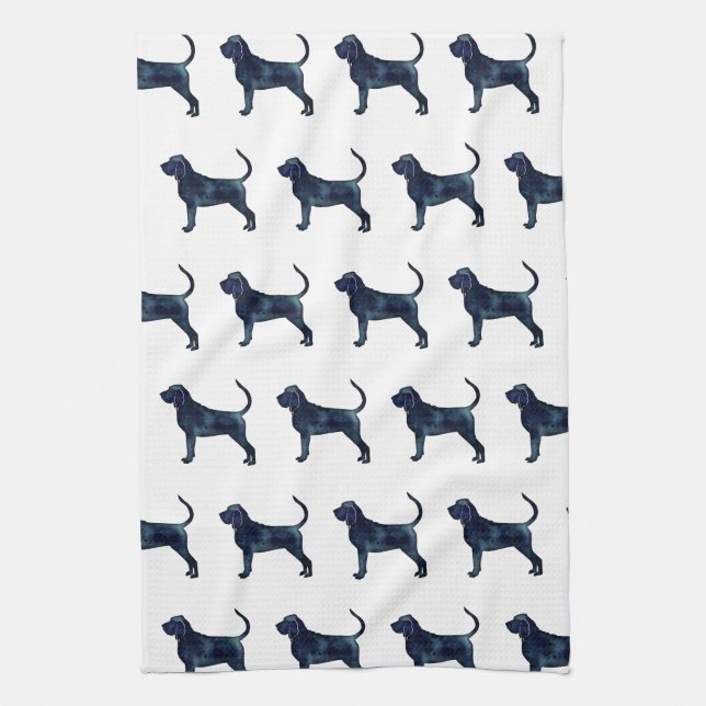 Bloodhound Dog Breed Black Watercolor Kitchen Towel (Vertical)