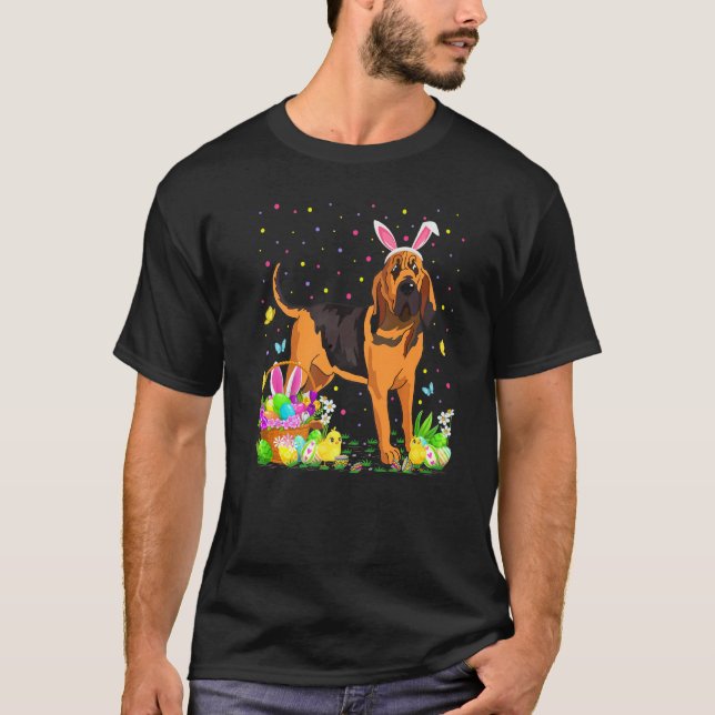 Bloodhound Dog Bunny Egg Hunting Bloodhound Easter T-Shirt (Front)