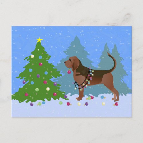 Bloodhound Dog Decorating Christmas Tree Holiday Postcard
