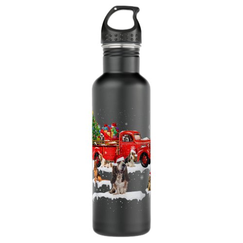 Bloodhound Dog Driving Xmas Truck Christmas Tree L Stainless Steel Water Bottle