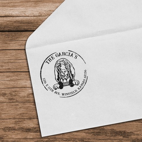 Bloodhound Dog Family Return Address     Rubber Stamp