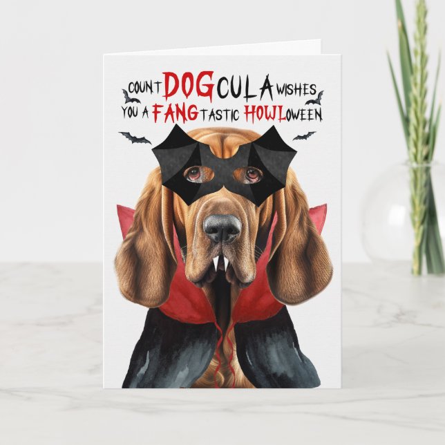 Bloodhound Dog Funny Count DOGcula Halloween Holiday Card (Front)