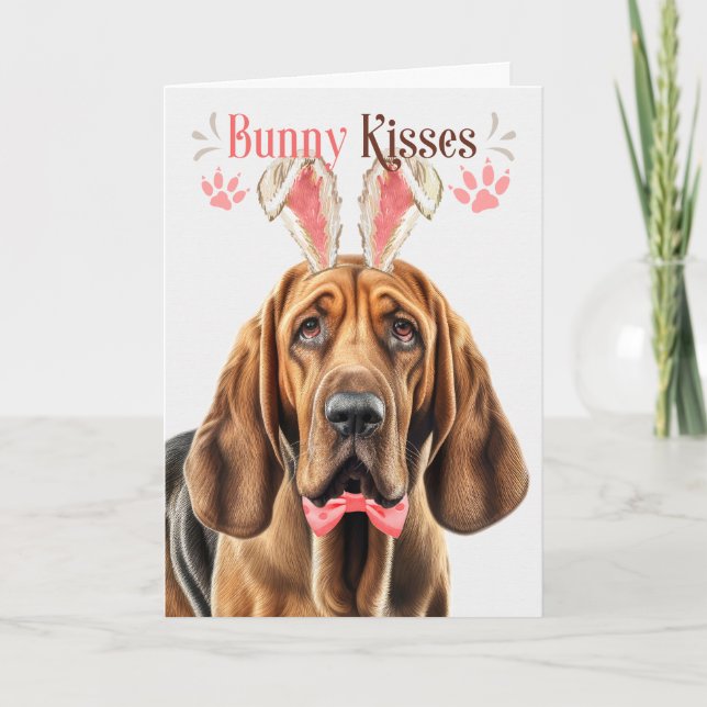Bloodhound Dog in Bunny Ears for Easter Holiday Card (Front)