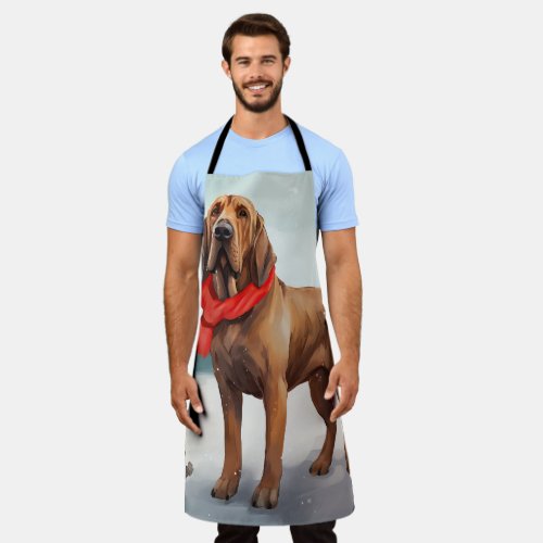 Bloodhound Dog in Snow Christmas Apron