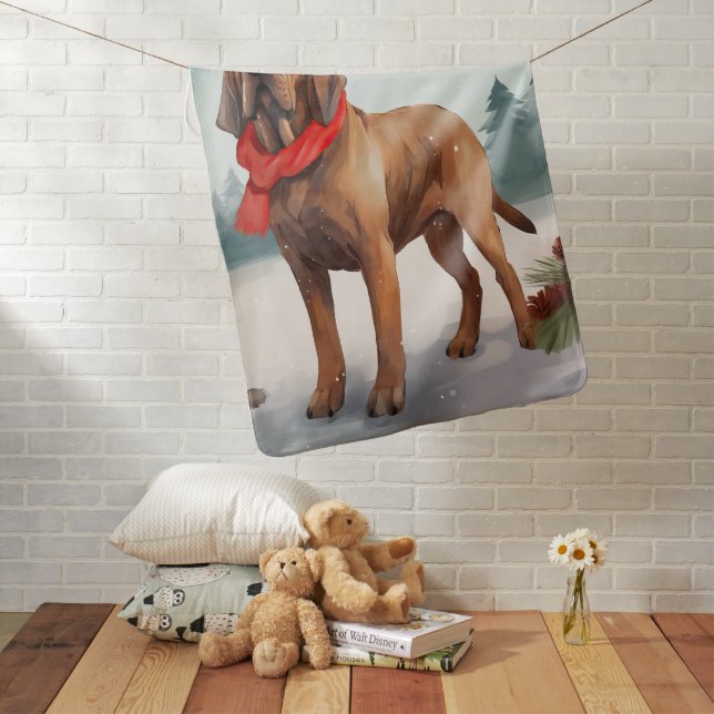 Bloodhound Dog in Snow Christmas Baby Blanket (In Situ)