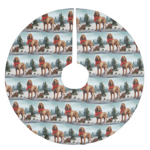 Bloodhound Dog in Snow Christmas Brushed Polyester Tree Skirt