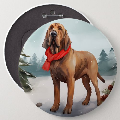 Bloodhound Dog in Snow Christmas Button