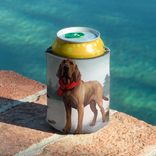 Bloodhound Dog in Snow Christmas Can Cooler