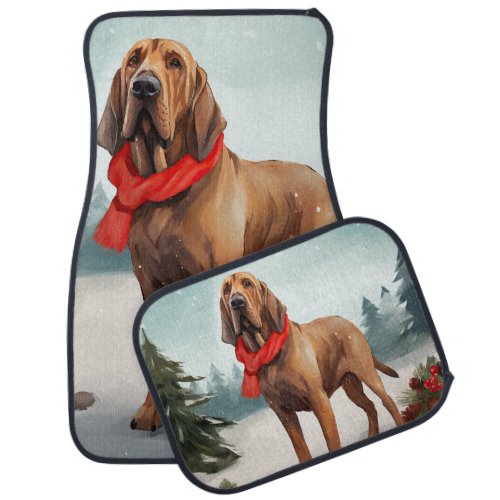 Bloodhound Dog in Snow Christmas Car Floor Mat