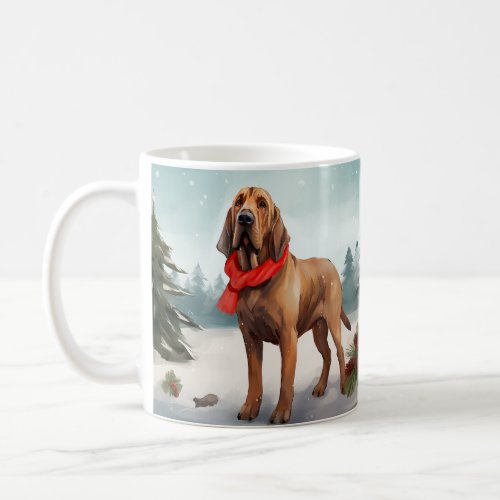 Bloodhound Dog in Snow Christmas Coffee Mug