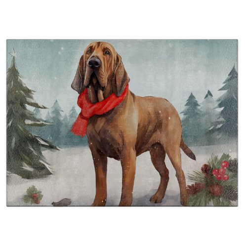 Bloodhound Dog in Snow Christmas Cutting Board