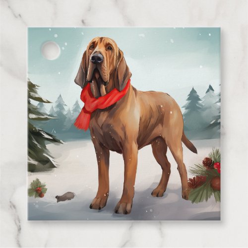 Bloodhound Dog in Snow Christmas Favor Tags
