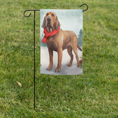 Bloodhound Dog in Snow Christmas Garden Flag