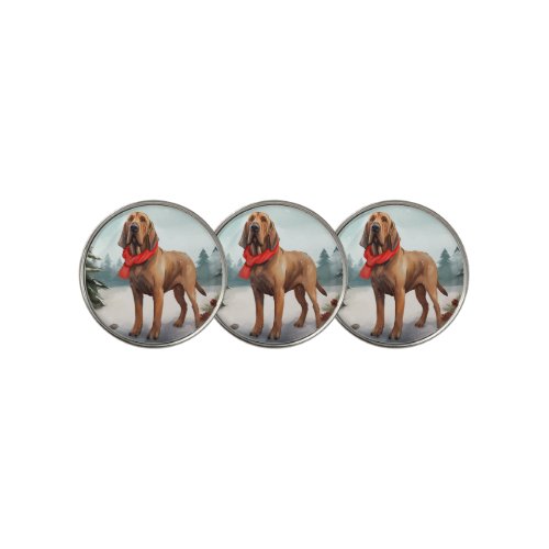 Bloodhound Dog in Snow Christmas Golf Ball Marker