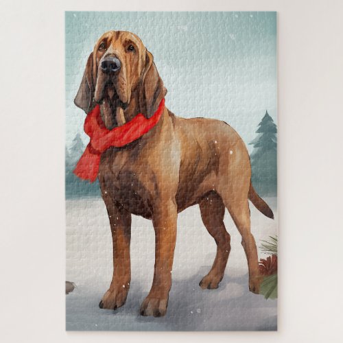 Bloodhound Dog in Snow Christmas Jigsaw Puzzle