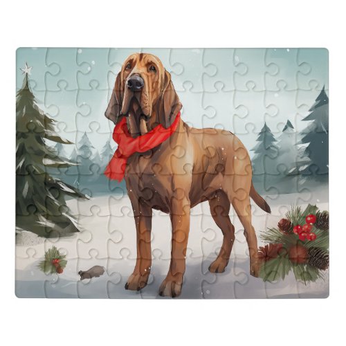 Bloodhound Dog in Snow Christmas Jigsaw Puzzle