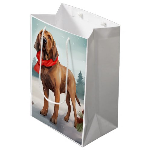 Bloodhound Dog in Snow Christmas Medium Gift Bag