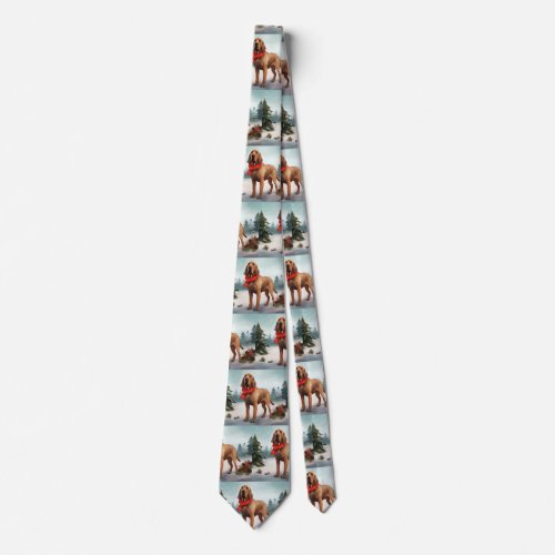 Bloodhound Dog in Snow Christmas Neck Tie