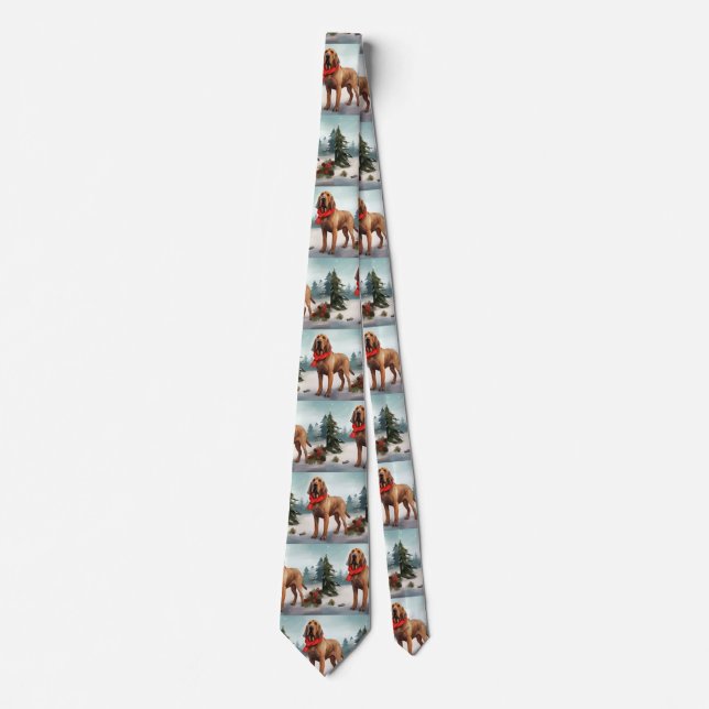 Bloodhound Dog in Snow Christmas Neck Tie (Front)
