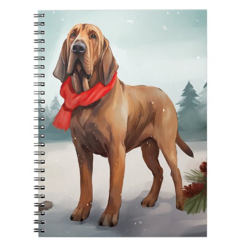 Bloodhound Dog in Snow Christmas Notebook
