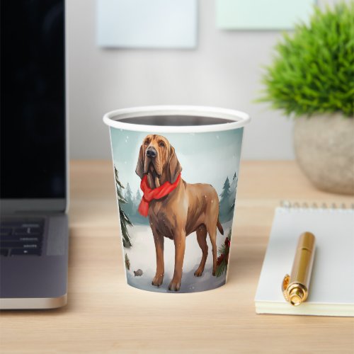 Bloodhound Dog in Snow Christmas Paper Cups