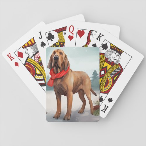 Bloodhound Dog in Snow Christmas Poker Cards