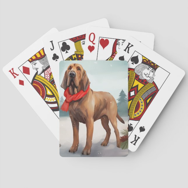 Bloodhound Dog in Snow Christmas Poker Cards (Back)