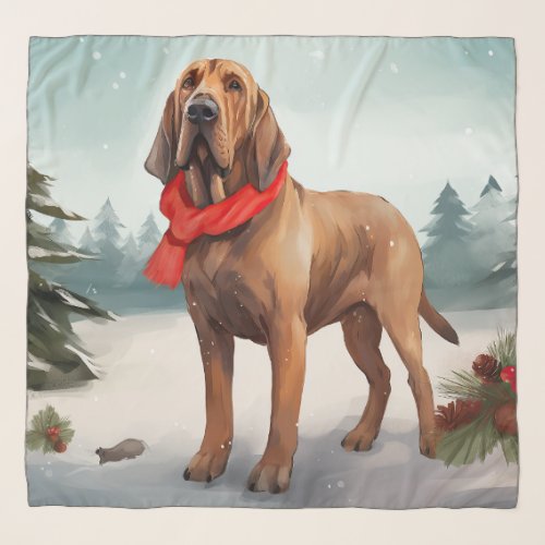 Bloodhound Dog in Snow Christmas Scarf