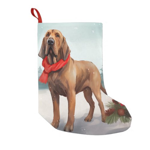 Bloodhound Dog in Snow Christmas Small Christmas Stocking