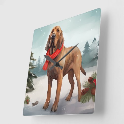 Bloodhound Dog in Snow Christmas Square Wall Clock