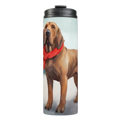 Bloodhound Dog in Snow Christmas Thermal Tumbler