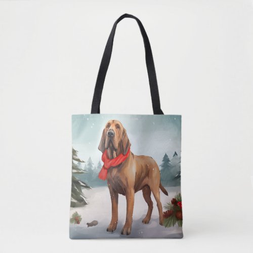 Bloodhound Dog in Snow Christmas Tote Bag