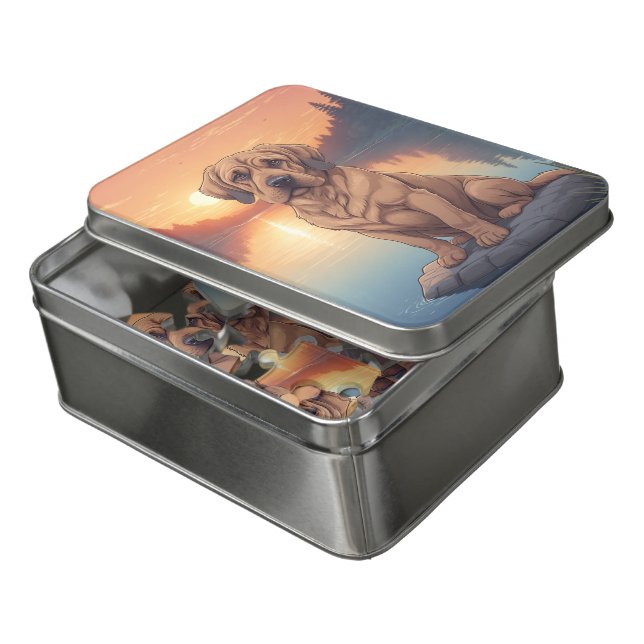 Bloodhound dog jigsaw puzzle (Lid Open)