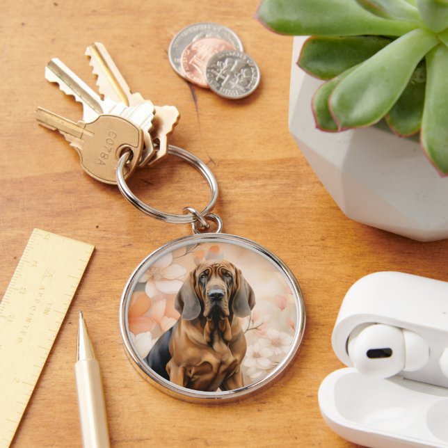 Bloodhound Dog Lover and Peach Blossoms Keychain (Desk)