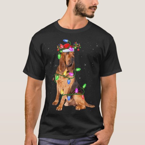 Bloodhound Dog Lover Xmas Lights Santa Bloodhound  T_Shirt