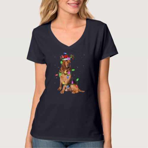 Bloodhound Dog Lover Xmas Lights Santa Bloodhound  T_Shirt
