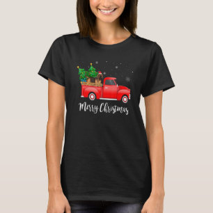 Bloodhound Dog Riding Red Truck Christmas T-Shirt