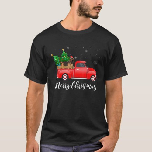 Bloodhound Dog Riding Red Truck Christmas T_Shirt