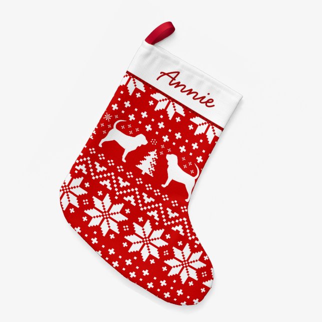 Bloodhound Dog Silhouettes Holiday Pattern Cute Small Christmas Stocking (Front (Hanging))