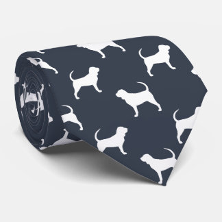 Bloodhound Dog Silhouettes Pattern Blue and White Tie