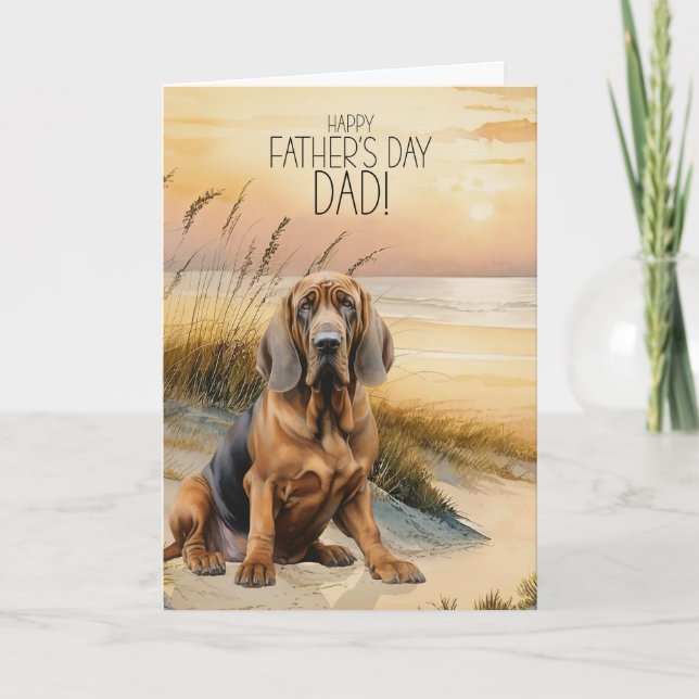Bloodhound Dog Sunset Beach Father's Day Holiday Card (Front)