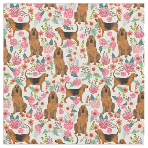 Bloodhound dog vintage florals cream fabric