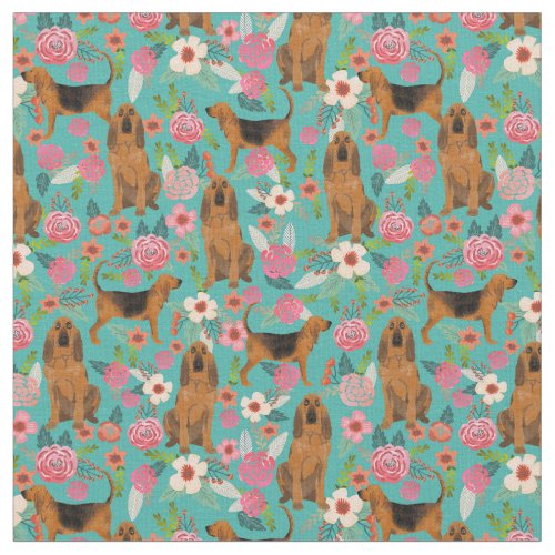 bloodhound dog vintage florals turquoise fabric