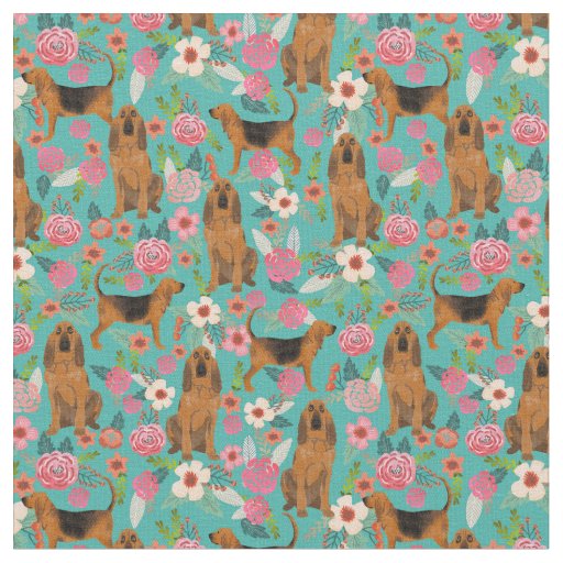 bloodhound dog vintage florals turquoise fabric